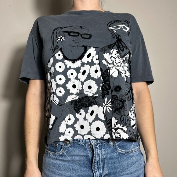 Zara Black White Gray Graphic T Shirt Size Small - Picture 1 of 3